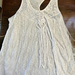 Free People White Fringe Tank